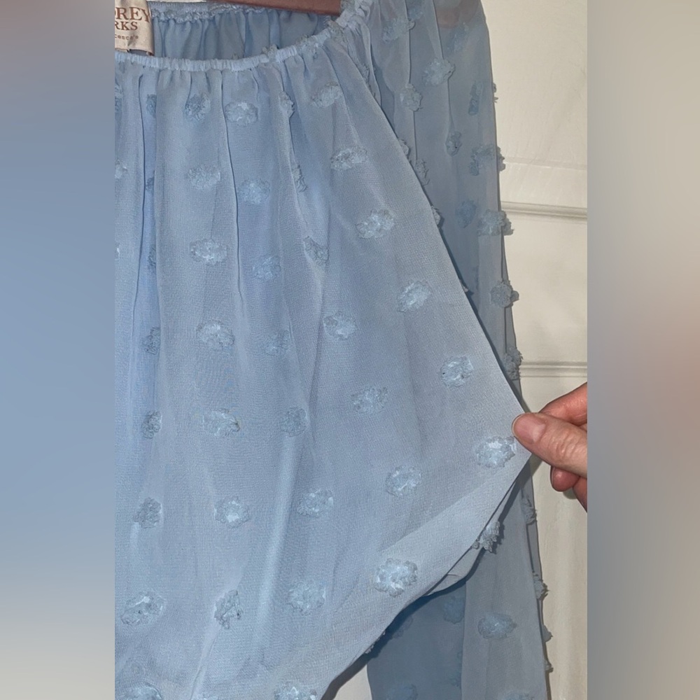Audrey Parks + Francesca’s Blue Off-Shoulder Blouse - Picture 6 of 8